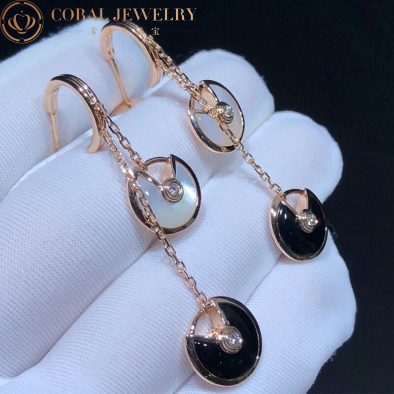 Cartier Amulette de B8301251 Cartier Earrings XS Diamond Onyx Mother of Pearl 18K Rose Gold 6