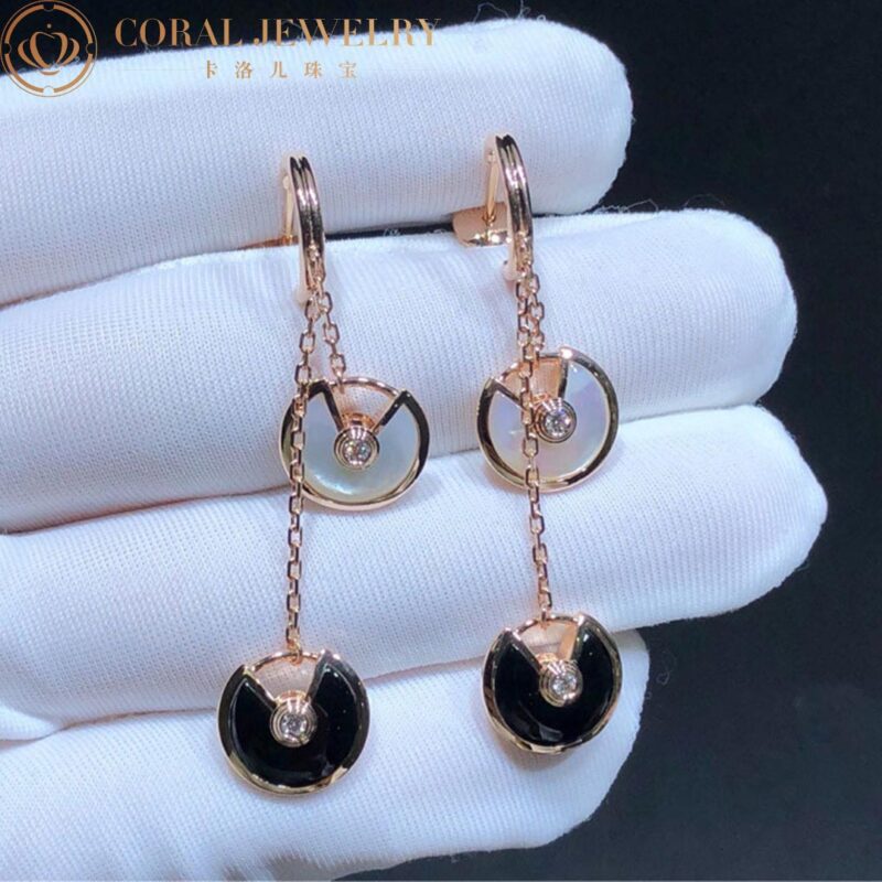 Cartier Amulette de B8301251 Cartier Earrings XS Diamond Onyx Mother of Pearl 18K Rose Gold 3