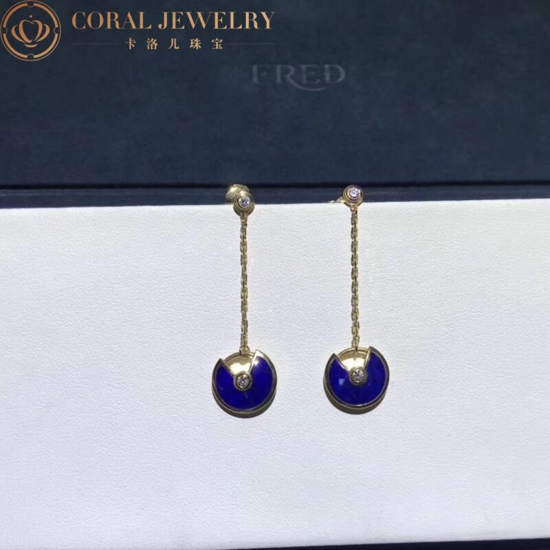 cartier amulette de cartier lapis lazuli diamond yellow gold earrings coral 3