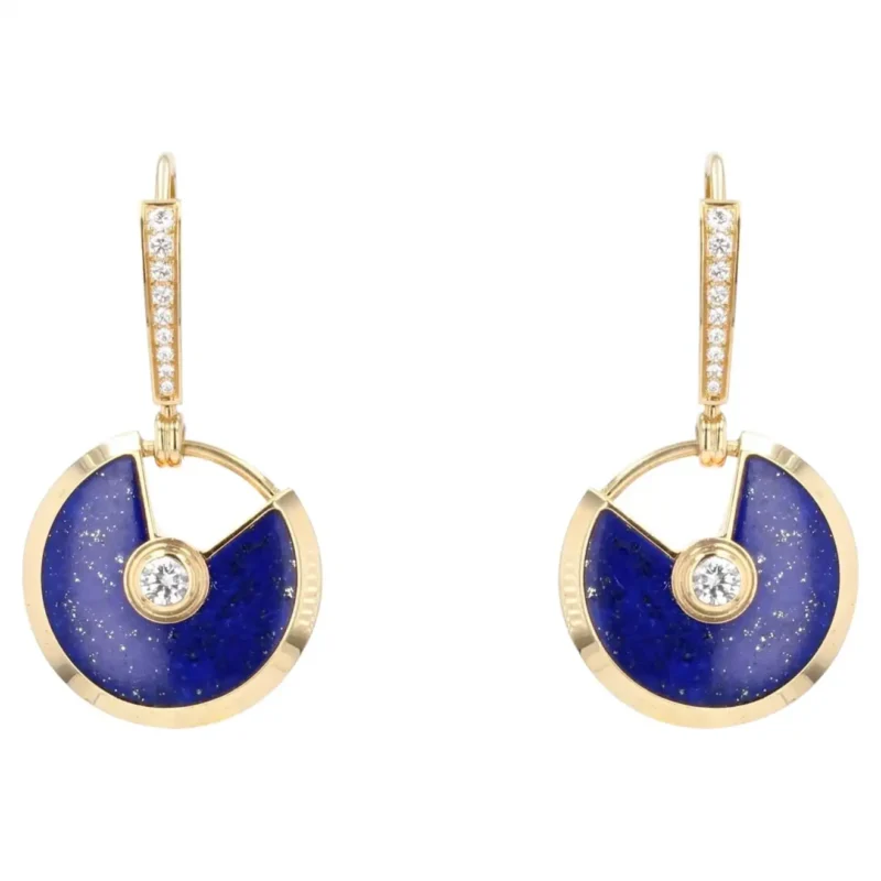 Cartier Amulette Lapis Lazuli Diamond 18 Karat Yellow Gold Dangle Earrings 1