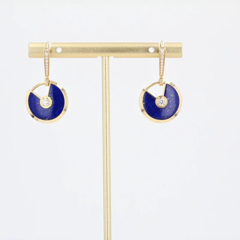 Cartier Amulette Lapis Lazuli Diamond Earrings 18 Karat Yellow Gold Dangle Earrings 7