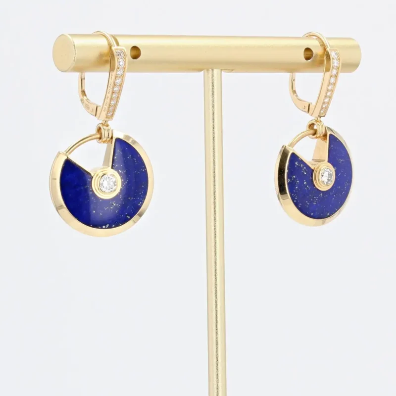 Cartier Amulette Lapis Lazuli Diamond Earrings 18 Karat Yellow Gold Dangle Earrings 6