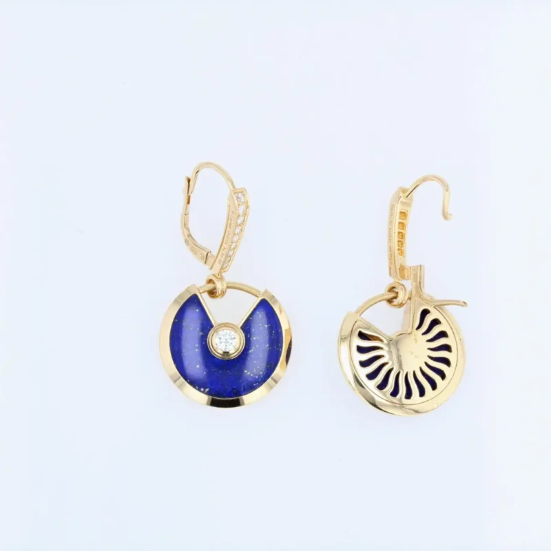 Cartier Amulette Lapis Lazuli Diamond Earrings 18 Karat Yellow Gold Dangle Earrings 3