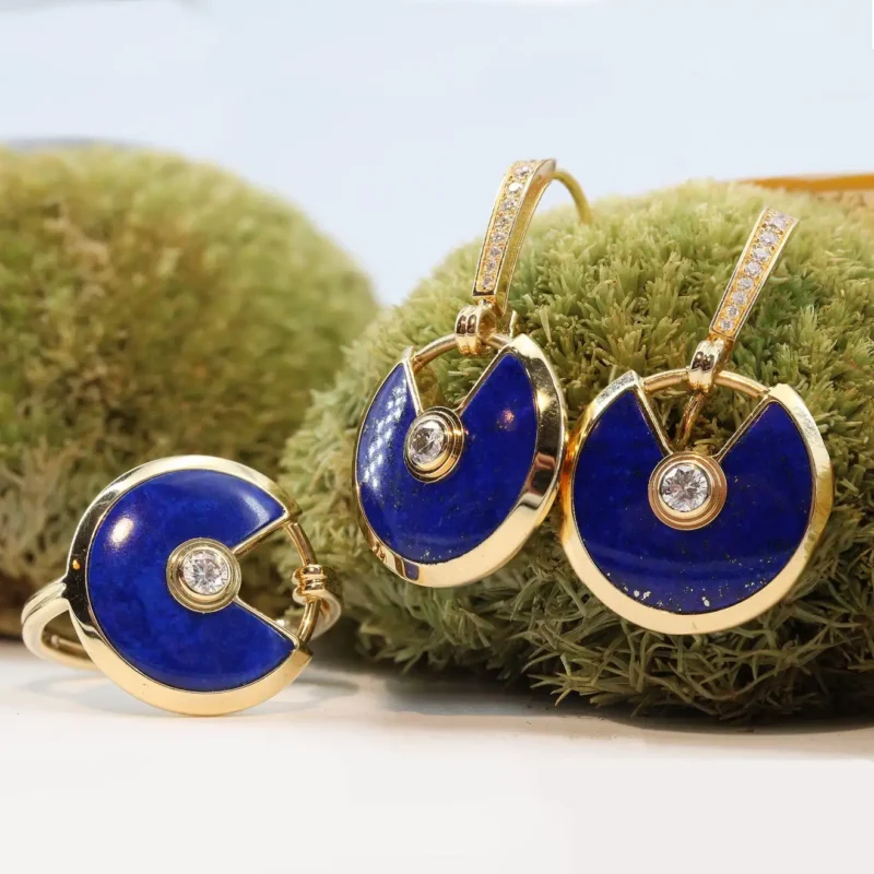 Cartier Amulette Lapis Lazuli Diamond Earrings 18 Karat Yellow Gold Dangle Earrings 2