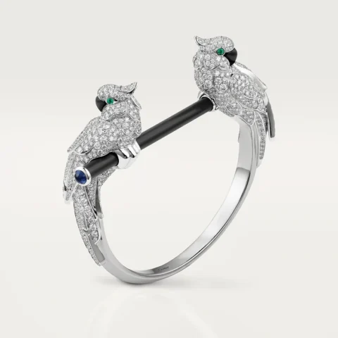 Cartier Les Oiseaux Libérés N6704717 Bracelet White Gold Emeralds Sapphires Onyx Black Ceramic Diamonds 1