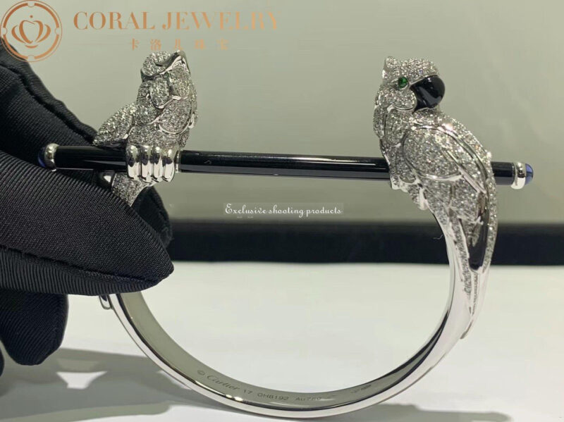 Cartier Les Oiseaux Libérés N6704717 Bracelet White Gold Emeralds Sapphires Onyx Black Ceramic Diamonds 5