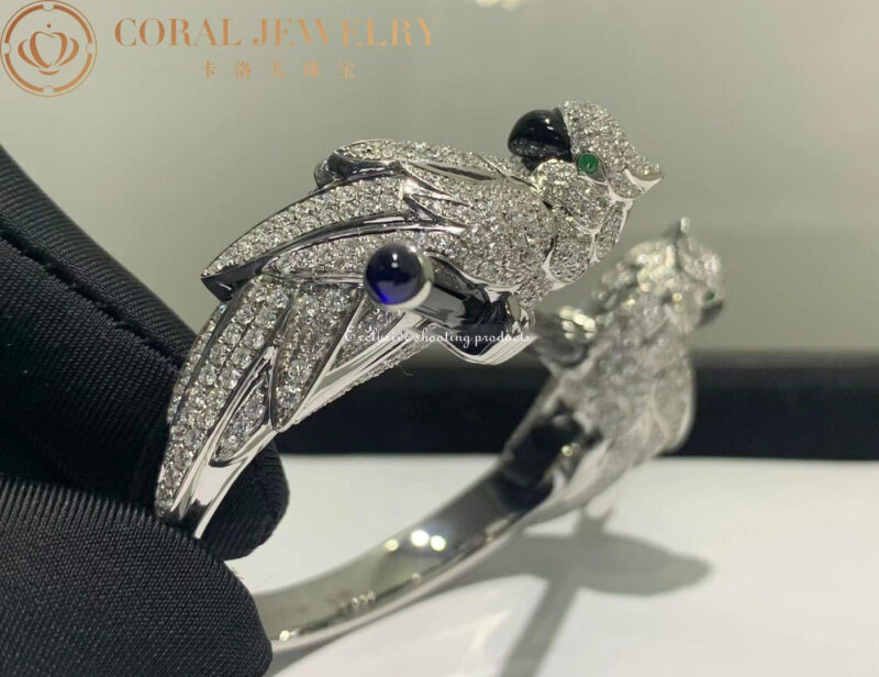Cartier Les Oiseaux Libérés N6704717 Bracelet White Gold Emeralds Sapphires Onyx Black Ceramic Diamonds 4