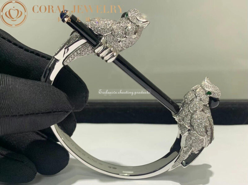 Cartier Les Oiseaux Libérés N6704717 Bracelet White Gold Emeralds Sapphires Onyx Black Ceramic Diamonds 3