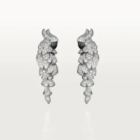 Cartier Les Oiseaux Libérés N8503300 Earrings 18K Gold Diamond Emerald & Mother of Pearl 1