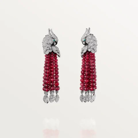 Cartier Les Oiseaux Libérés H8000127 Earrings White Gold Emeralds Ruby Diamonds 1
