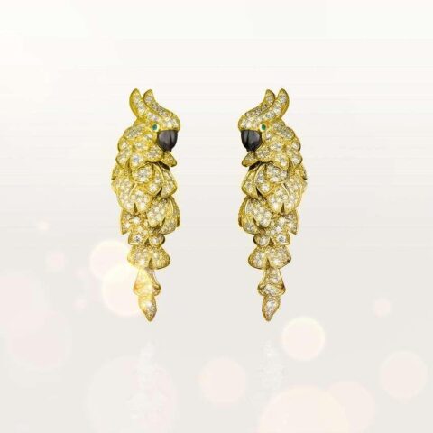 Cartier Les Oiseaux Libérés N8503300 Earrings Yellow Gold Diamond Emerald & Mother of Pearl 1