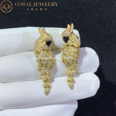 Cartier Les Oiseaux Libérés N8503300 Earrings Yellow Gold Diamond Emerald & Mother of Pearl 8