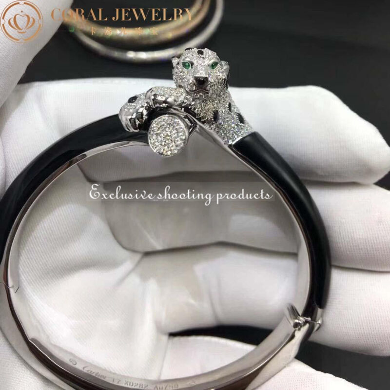 Cartier H6005917 Panthère De Cartier Bracelet 18k White Gold Onyx Emeralds Diamonds 9
