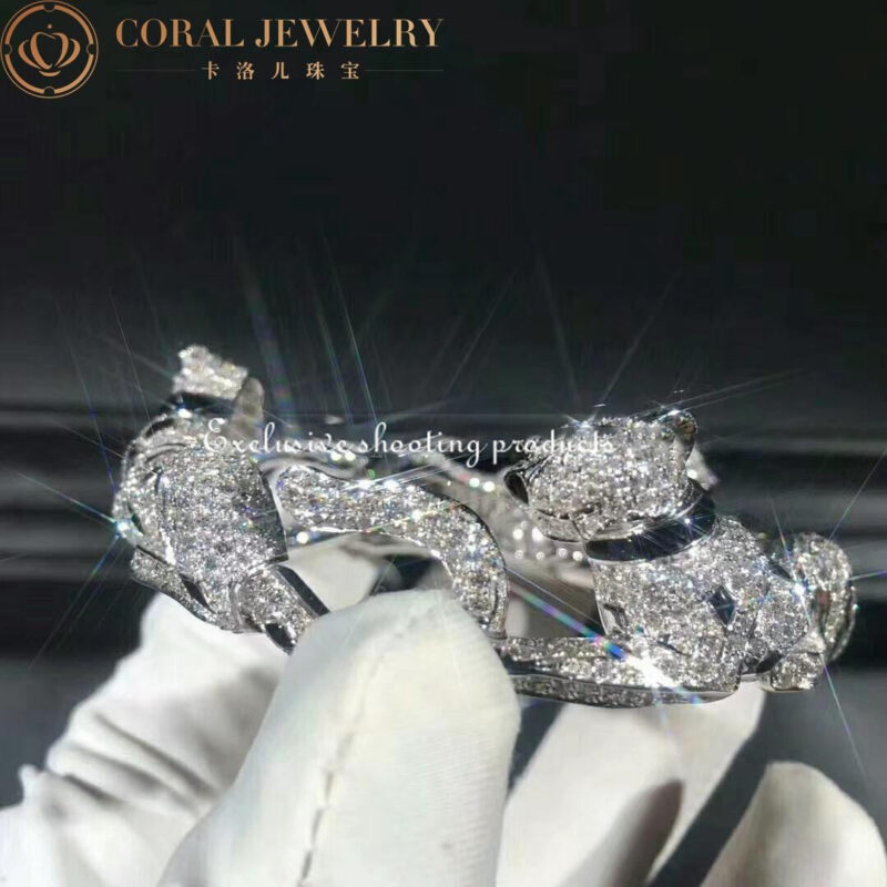 Cartier Panthère De HP600335 Cartier Bracelet 18k White Gold Onyx Emeralds Diamonds 5
