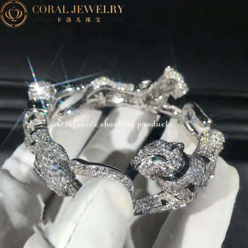 Cartier Panthère De HP600335 Cartier Bracelet 18k White Gold Onyx Emeralds Diamonds 3