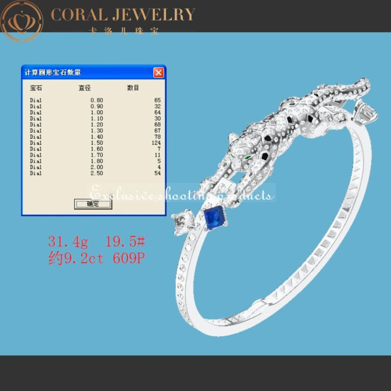 Cartier Panthère De H6036017 Cartier Bracelet 18k White Gold Sapphires Emerald Onyx Diamonds 2