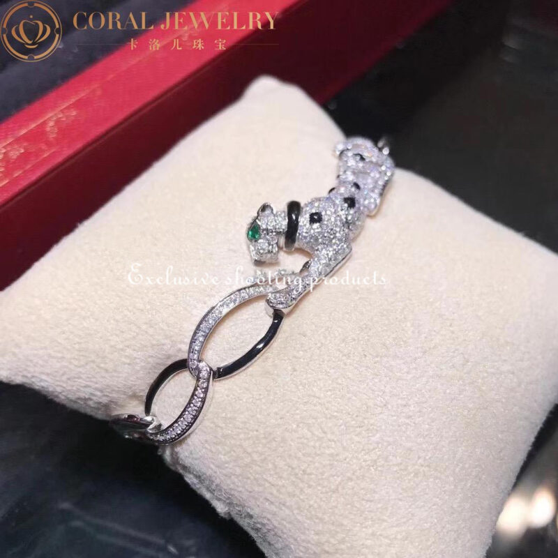 Cartier Panthère De N6707117 Cartier Bracelet White Gold Diamond Onyx Emeralds and Black Lacquer 2