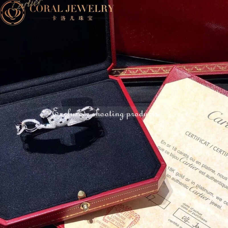 Cartier Panthère De N6707117 Cartier Bracelet White Gold Diamond Onyx Emeralds and Black Lacquer 7