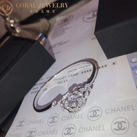 Chanel Bouton de Camélia J11178 Bracelet 18k White Gold Diamonds 16