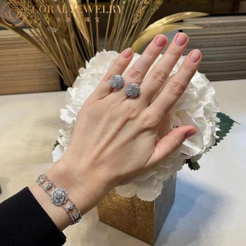 Chanel Bouton de Camélia J12065 Bracelet 18k White Gold Diamonds 9