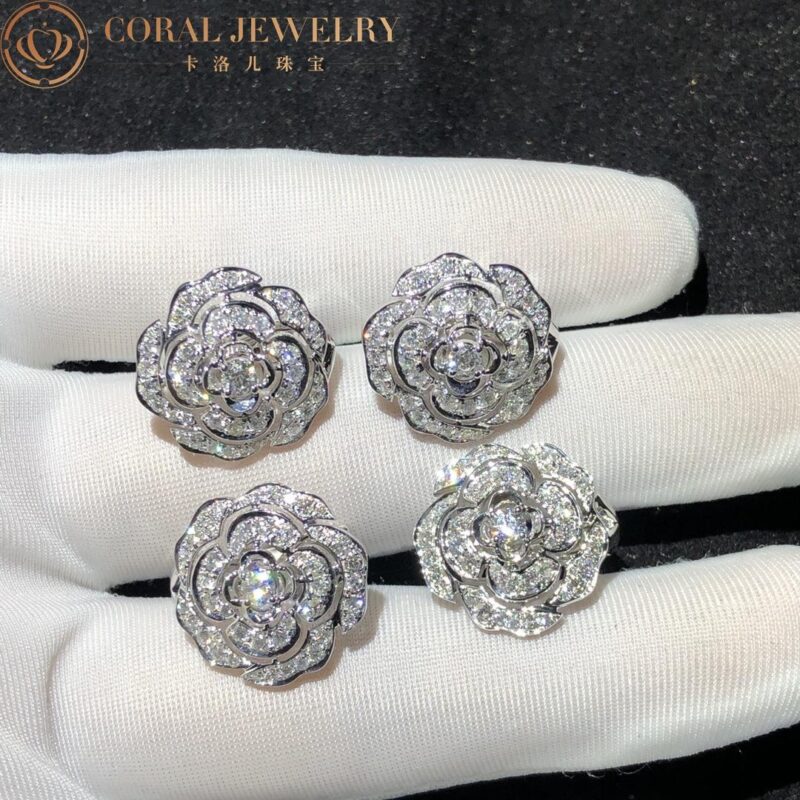 Chanel Bouton de J12072 Camélia Earrings 18k White Gold Diamonds 6