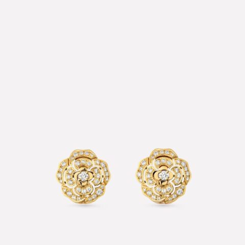 Chanel Bouton de Camélia J12038 Earrings 18k Yellow Gold Diamonds 1
