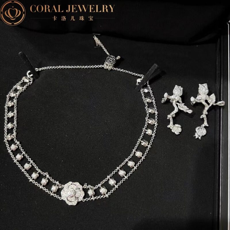 Chanel Bouton de J12063 Camélia Necklace 18k White Gold Diamonds 10