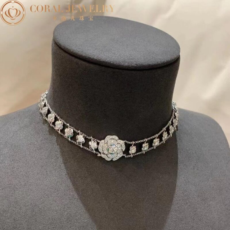 Chanel Bouton de J12063 Camélia Necklace 18k White Gold Diamonds 15