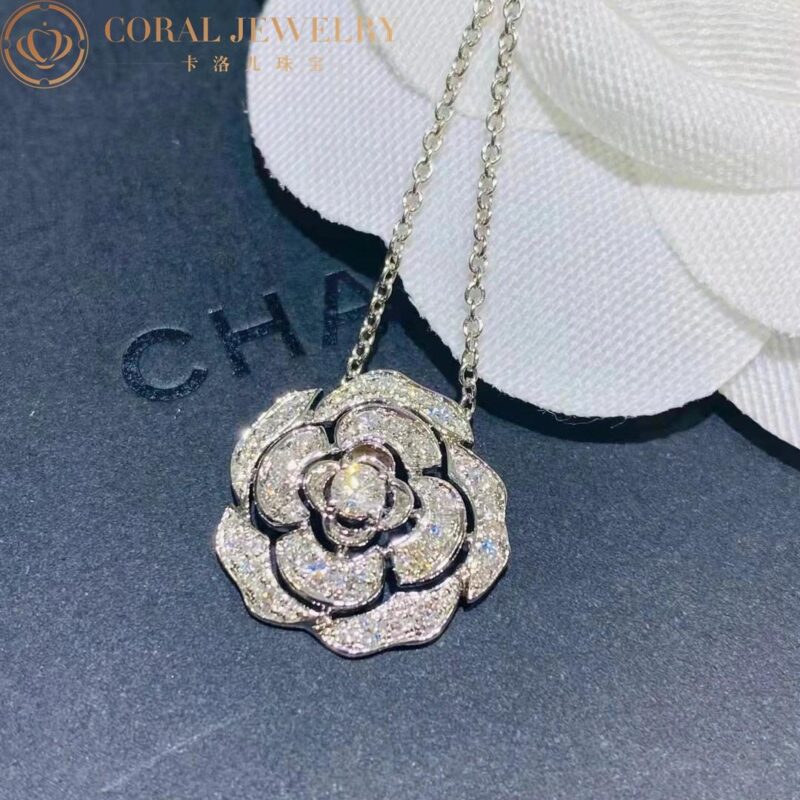Chanel Bouton de Camélia J12071 Necklace 18k White Gold Diamonds 7