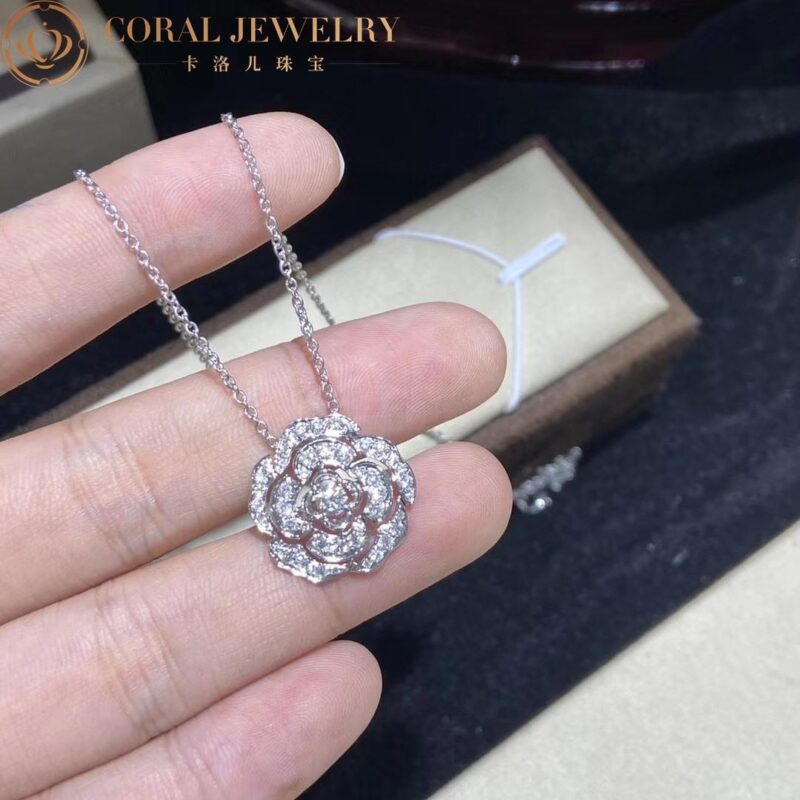 Chanel Bouton de Camélia J12071 Necklace 18k White Gold Diamonds 4