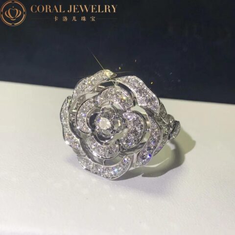 Chanel Bouton de Camélia J11182 Ring 18k White Gold Diamonds 9