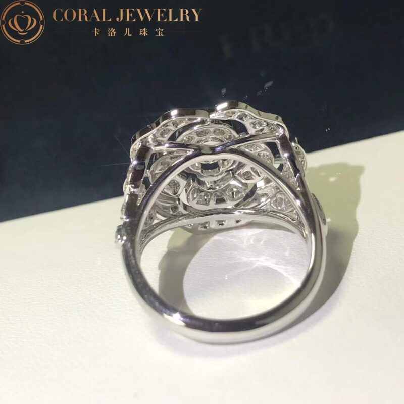 Chanel Bouton de Camélia J11182 Ring 18k White Gold Diamonds 7