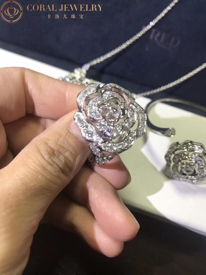Chanel Bouton de Camélia J11182 Ring 18k White Gold Diamonds 4