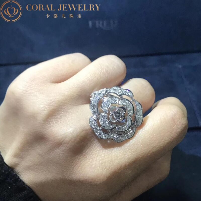 Chanel Bouton de Camélia J11182 Ring 18k White Gold Diamonds 2