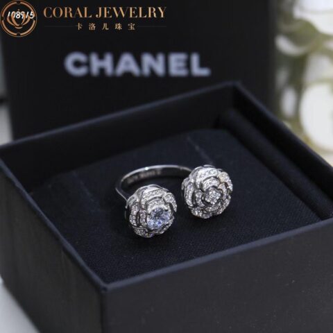Chanel Bouton de Camélia J11810 Ring 18k White Gold Diamonds 8