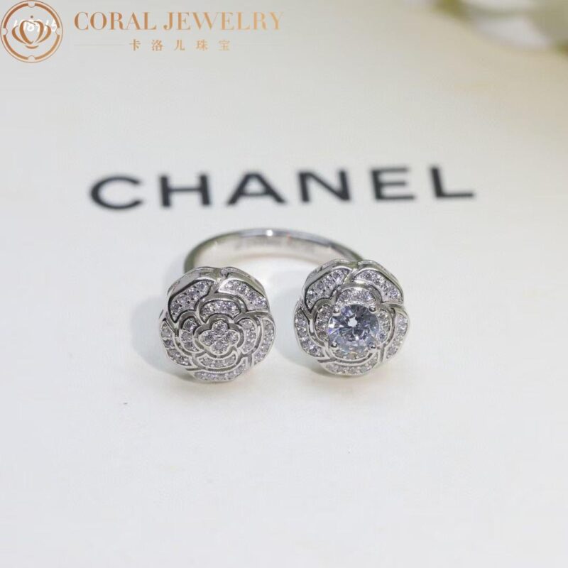 Chanel Bouton de Camélia J11810 Ring 18k White Gold Diamonds 6