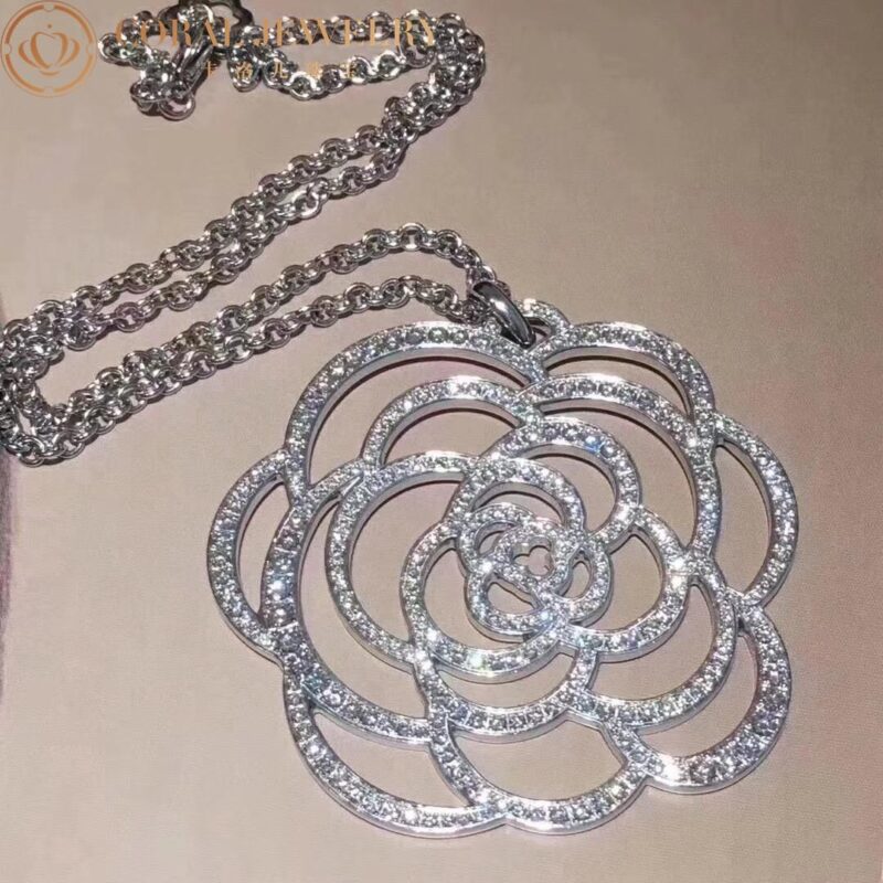 Chanel Camélia Ajouré J3010 Necklace 18k White Gold Diamonds 6