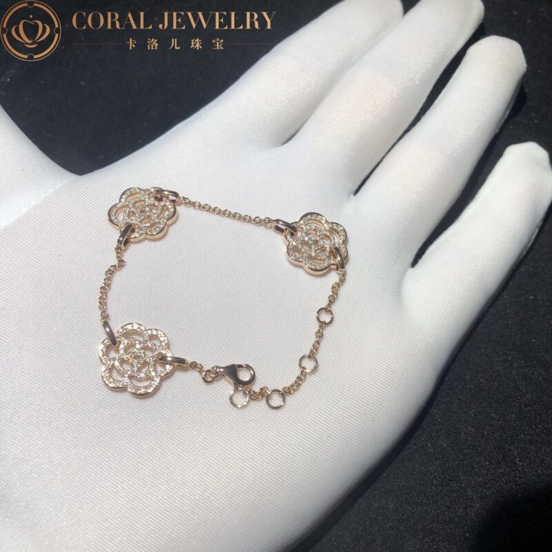 Chanel Camélias Ajourés J10578-RG Bracelet 18k Rose Gold Diamond 7