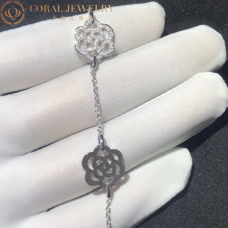 Chanel Camélias Ajourés J10578 Bracelet 18k White Gold Diamond 9