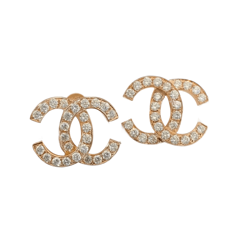 Chanel CC Logo Earrings Medium Version 18k Rose Gold Diamonds Earrings 1