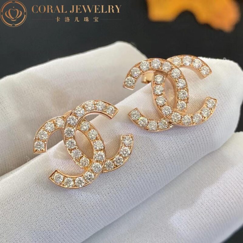 Chanel CC Logo Earrings Medium Version 18k Rose Gold Diamonds Earrings 4