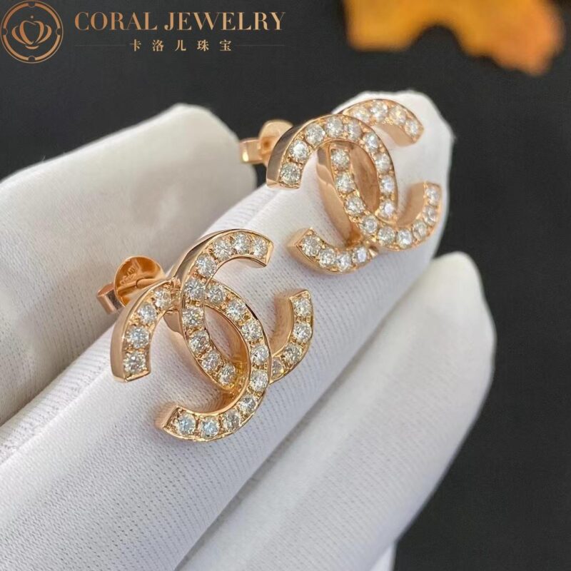 Chanel CC Logo Earrings Medium Version 18k Rose Gold Diamonds Earrings 3