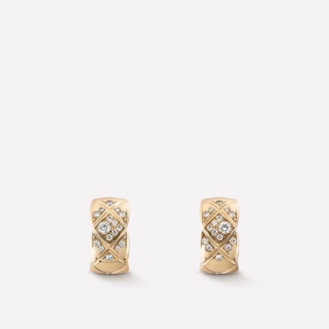 Chanel Coco Crush J11755 Earrings Quilted Motif 18k Beige Gold Diamonds 1