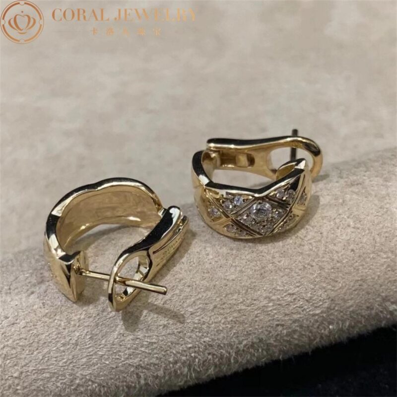 Chanel Coco Crush J11755 Earrings Quilted Motif 18k Beige Gold Diamonds 3