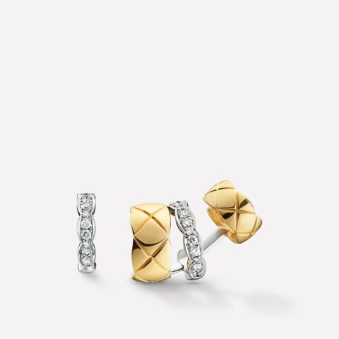 Chanel Coco Crush Earrings J11191 Quilted Motif 18k White and Yellow Gold Diamonds 1