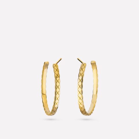 Chanel Coco Crush Hoop J12091 Earrings Quilted Motif 18k Yellow Gold 1
