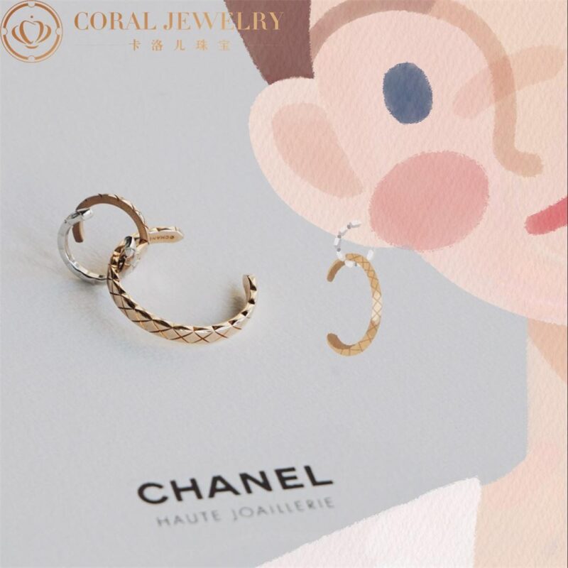 Chanel Coco Crush Hoops J11974 Quilted Motif 18k White and Beige Gold 7