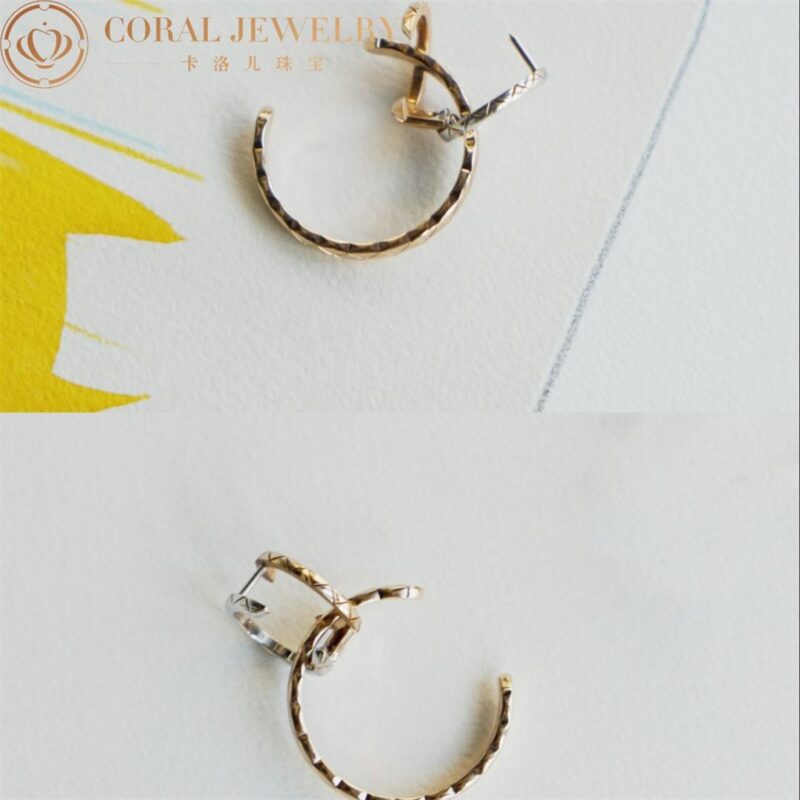 Chanel Coco Crush Hoops J11974 Quilted Motif 18k White and Beige Gold 4