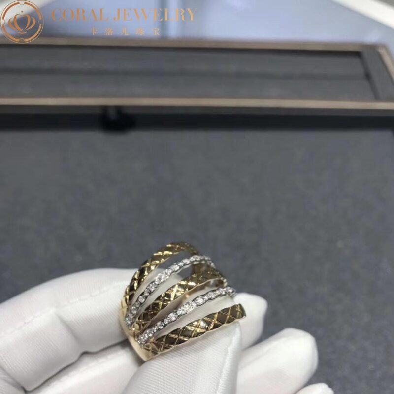 Chanel Coco Crush Ring J11335 Quilted Motif 18k White and Yellow Gold Diamond 3