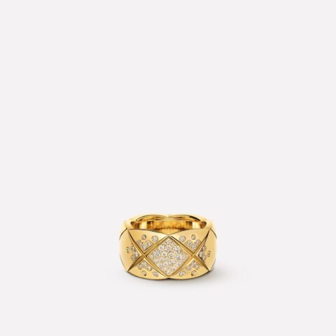 Chanel Coco Crush Ring J10862 Quilted Motif Large Version 18k Yellow Gold Diamonds 1